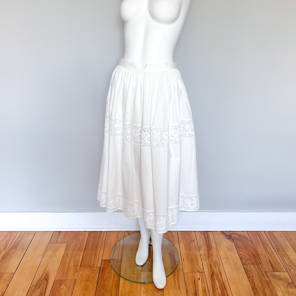 Blugirl Blumarine Italy White Cotton Eyelet Lace Midi Skirt 42IT 6US NWT
